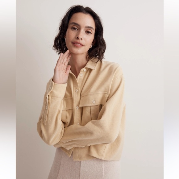 NWT Madewell Flannel Cargo Button-Up Shirt in Haystack White Women’s Size M - Picture 1 of 16